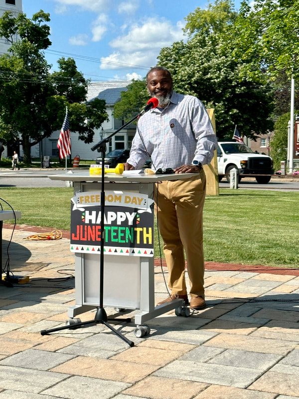 Rig Noel, representing Bridgewater's NFL Youth Flag Football, speaks about the meaning of Juneteenth