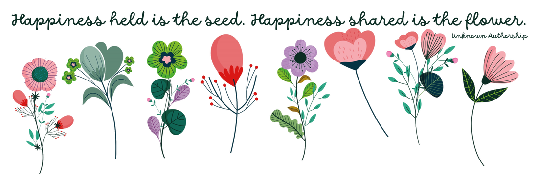Clip art drawing of various flowers  in a row. The embedded text says, 